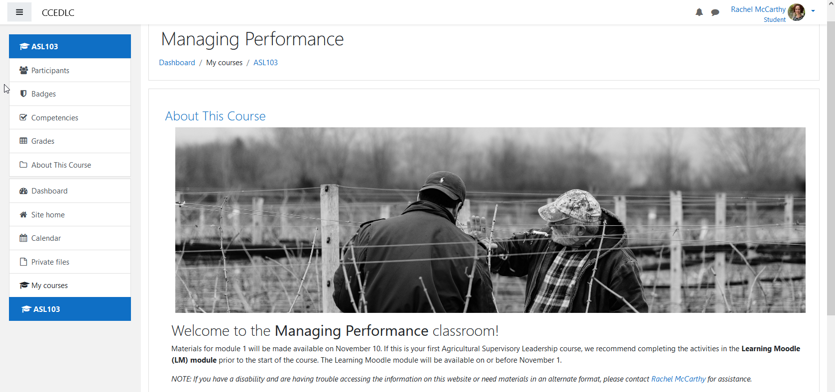 Classroom with navigation menu open