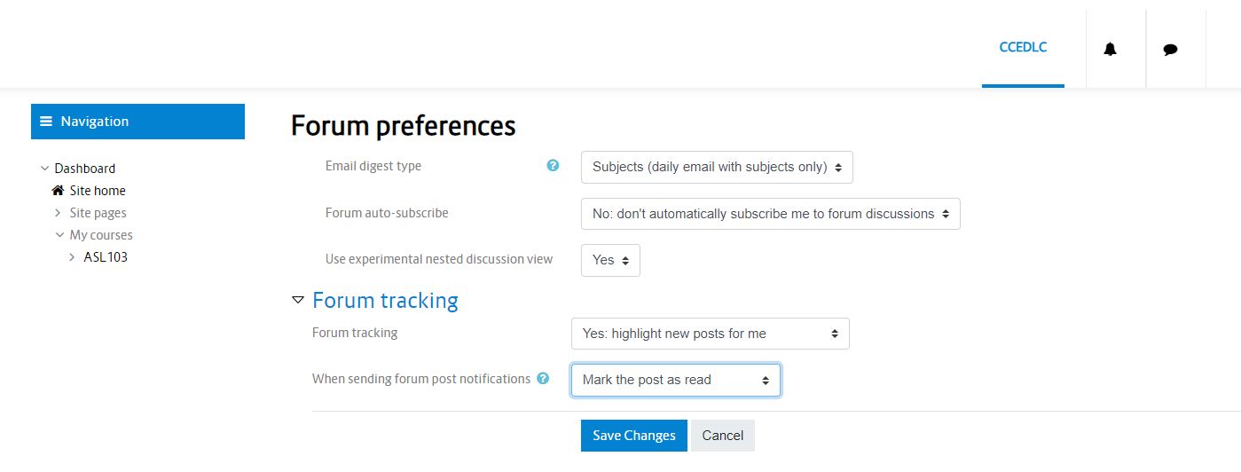 Forum preferences options. From top, forum digest type, forum auto-subscribe, and forum tracking.
