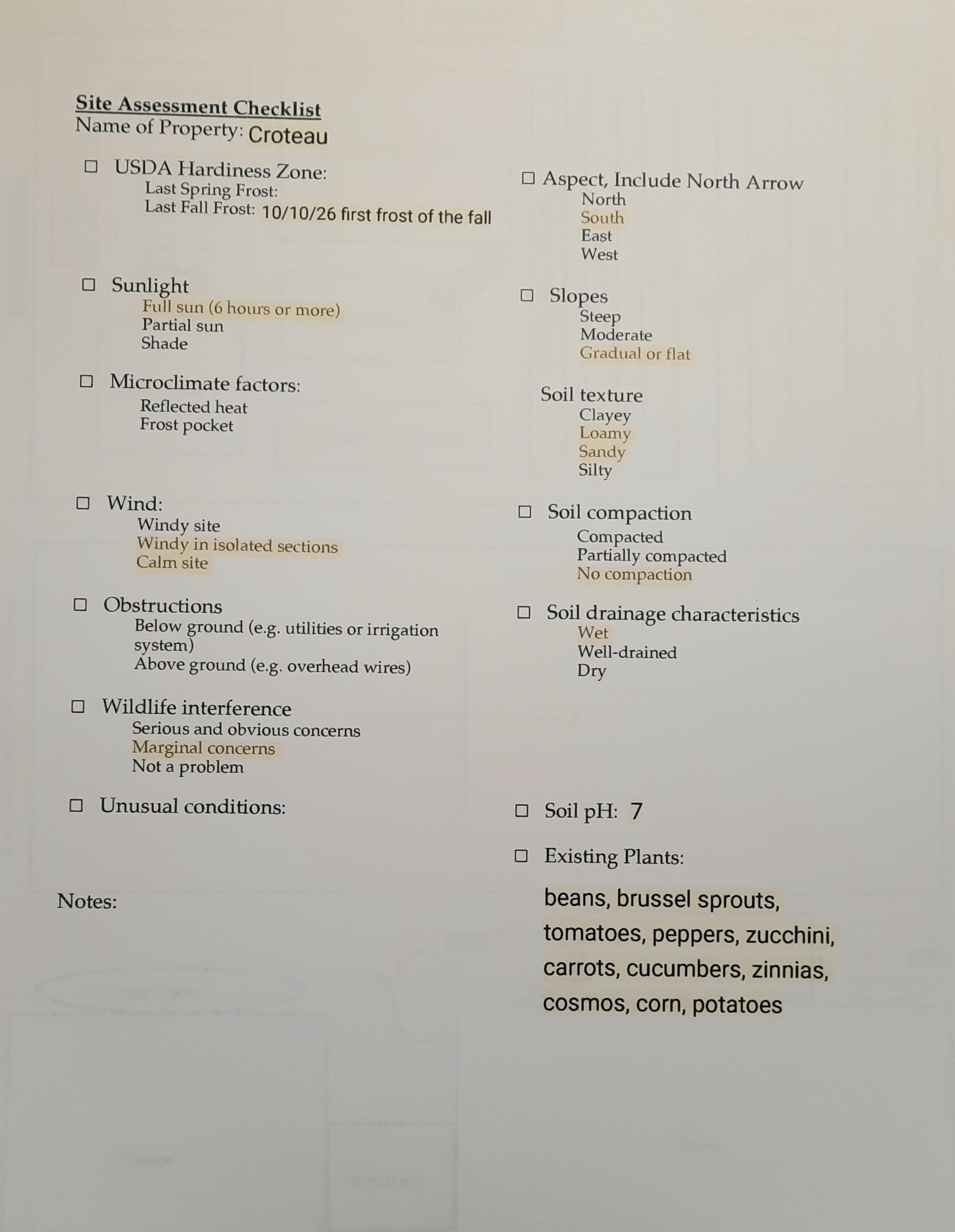 site assessment checklist